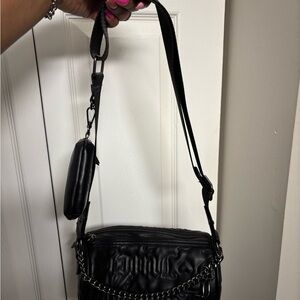Black Quilted Chain-Accent Crossbody Bag